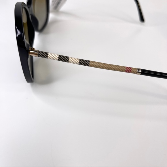BURBERRY Signature Plaid Round Sunglasses NEW Black 57mm Rare - Picture 11 of 13